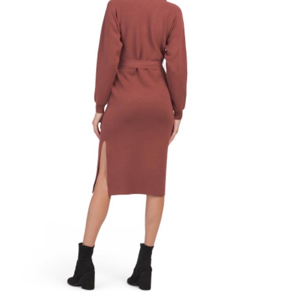 NWT Nicole Miller New York Camel Brown Knit Sweater Wrap Midi Dress Size Small - Picture 2 of 10
